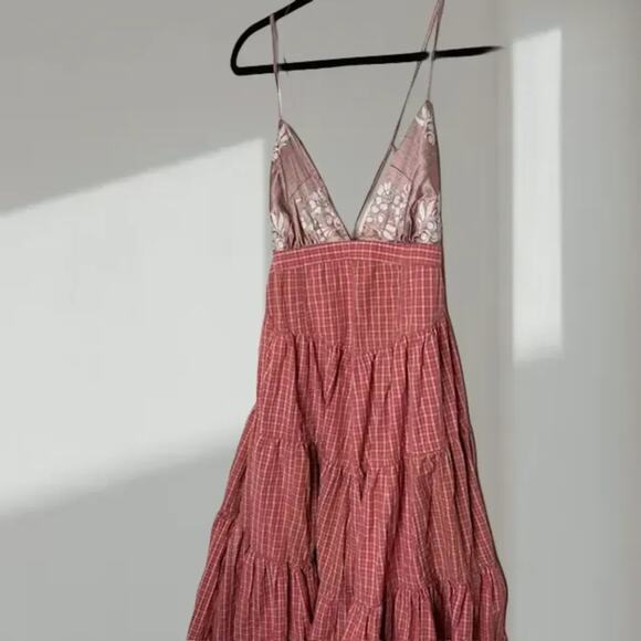 Free People Dresses & Skirts - Free People High-Low Tiered Maxi Dress – Pink Plaid Floral (Women’s M)